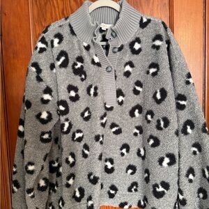 LOFT Heather Gray & Leopard Print Fleece Pullover Size XXL